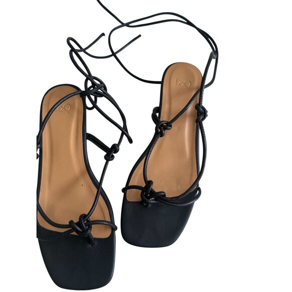 LOQ Dora Black Laceup Leather Kitten Heels Sandals Size 38 / US 8 - Picture 9 of 10